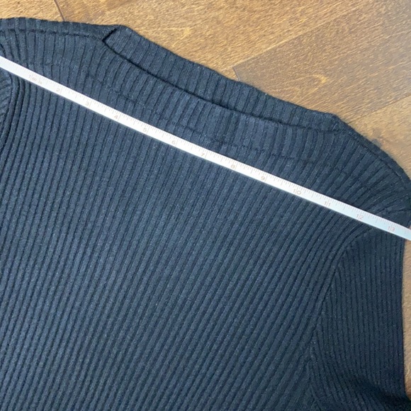 Black Ribbed Long Bell/Flare Sleeve Top - Picture 5 of 9